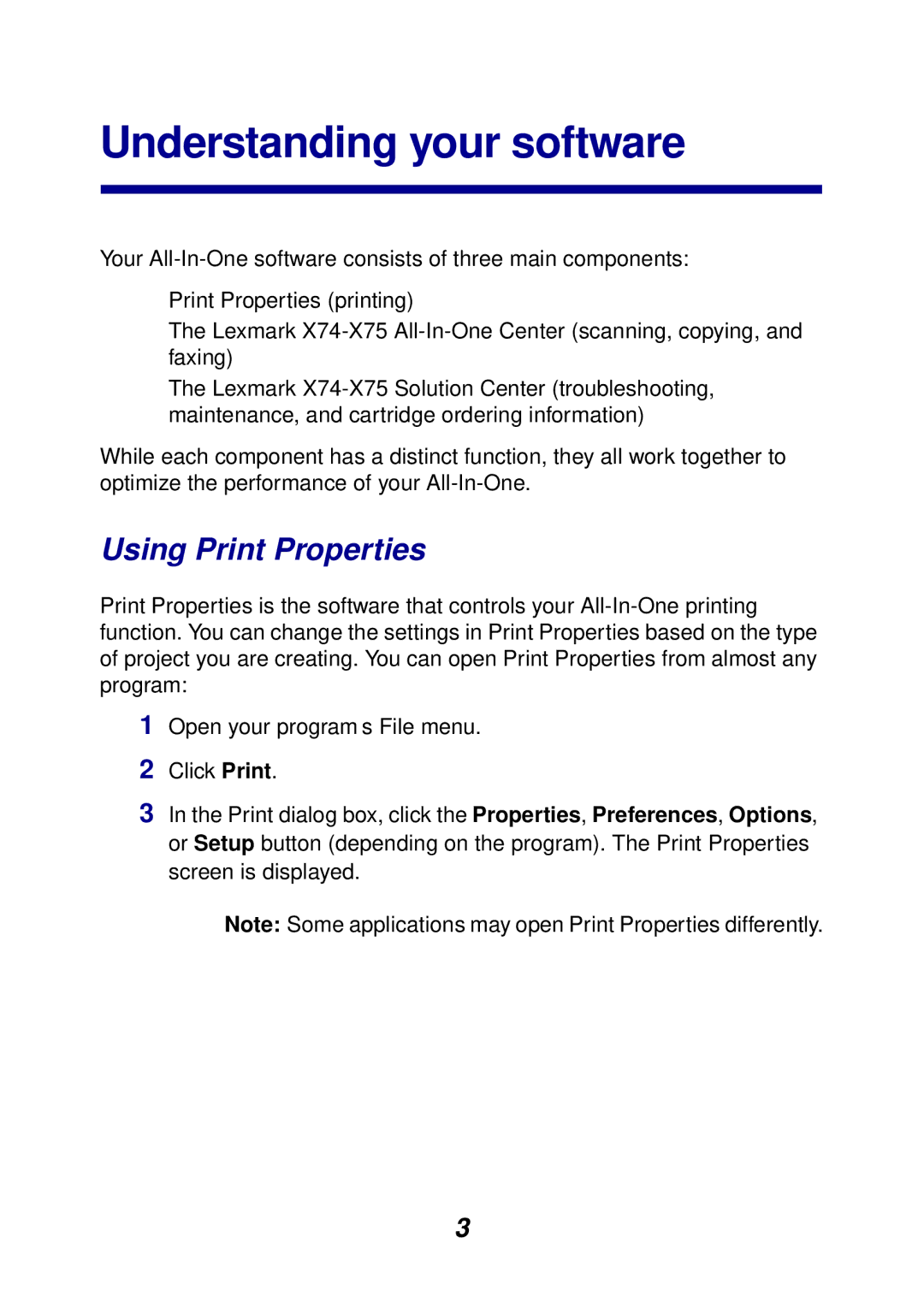 Lexmark 75, 74 manual Understanding your software, Using Print Properties 