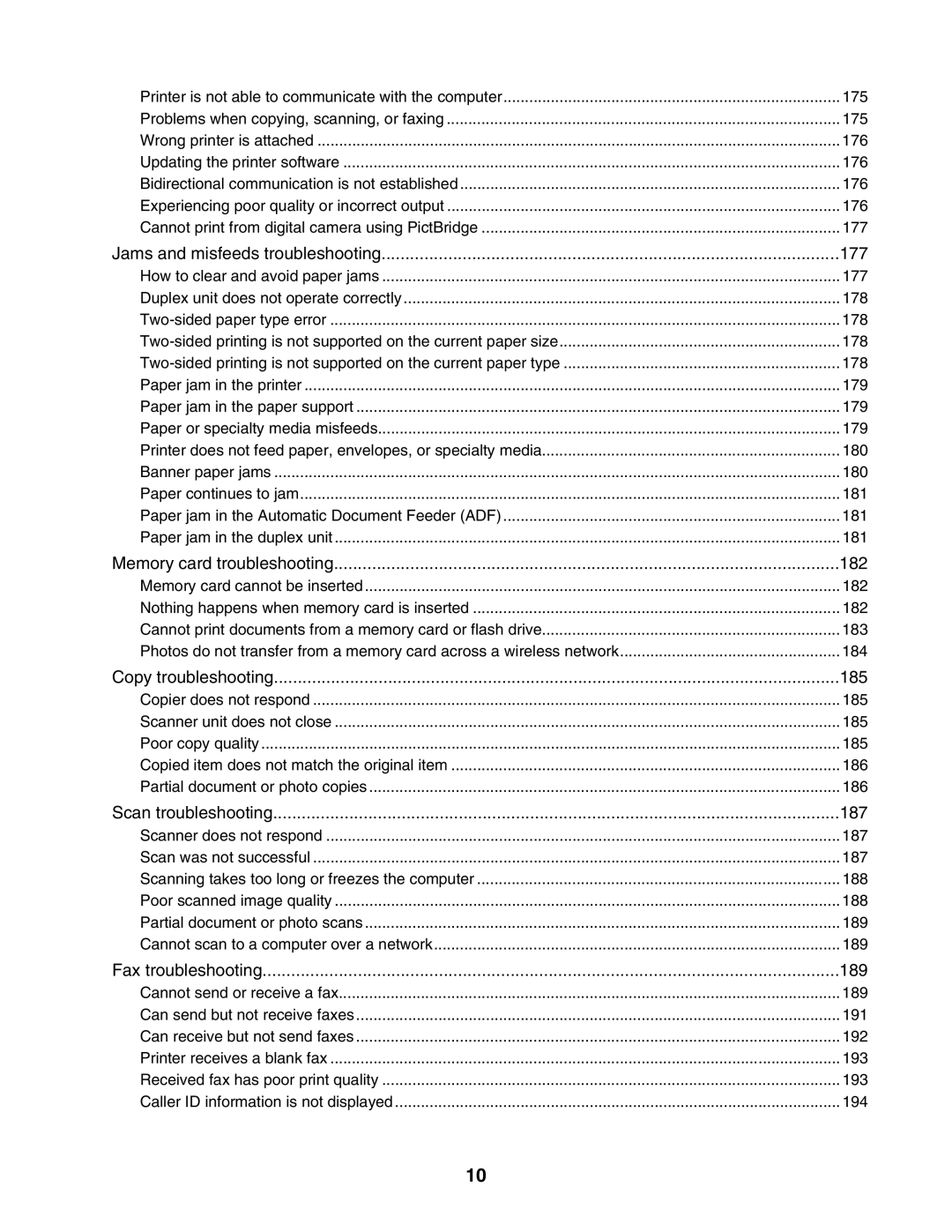 Lexmark 7500 Series manual Jams and misfeeds troubleshooting 177 