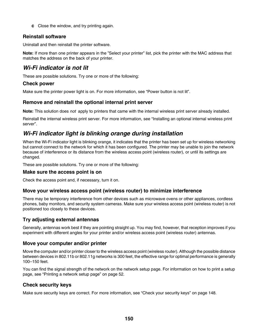 Lexmark 7500 Series manual Wi-Fi indicator is not lit 