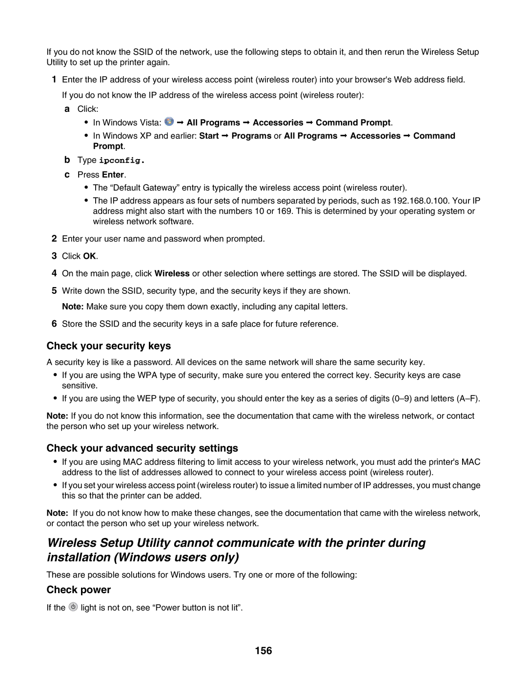 Lexmark 7500 Series manual Check your security keys, Check your advanced security settings, 156 