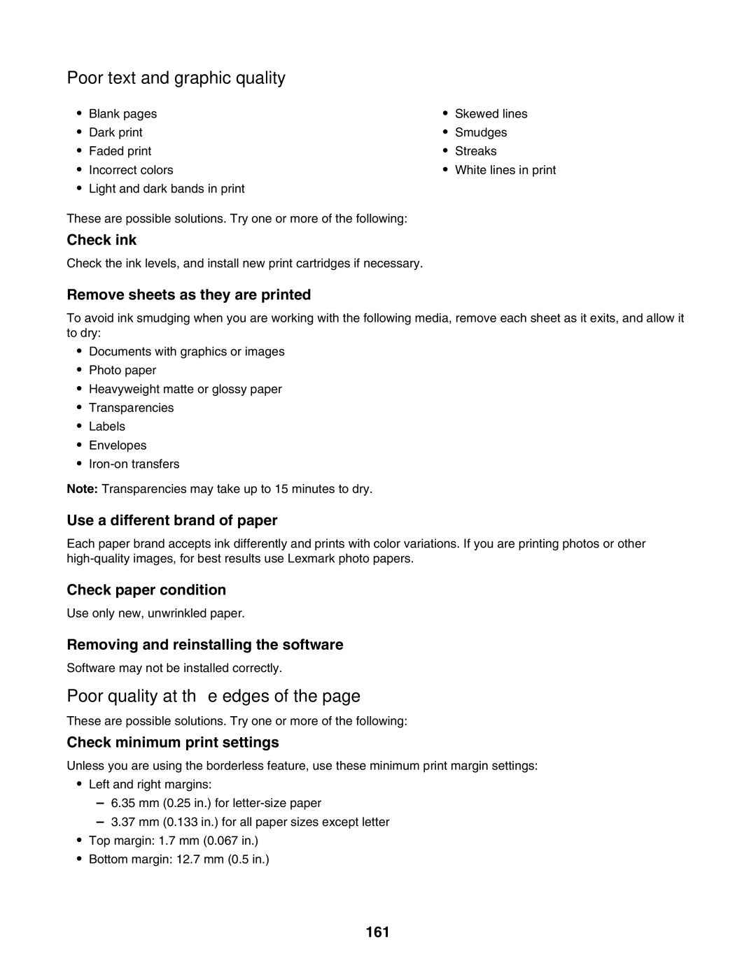 Lexmark 7500 Series manual Poor text and graphic quality, Poor quality at the edges 