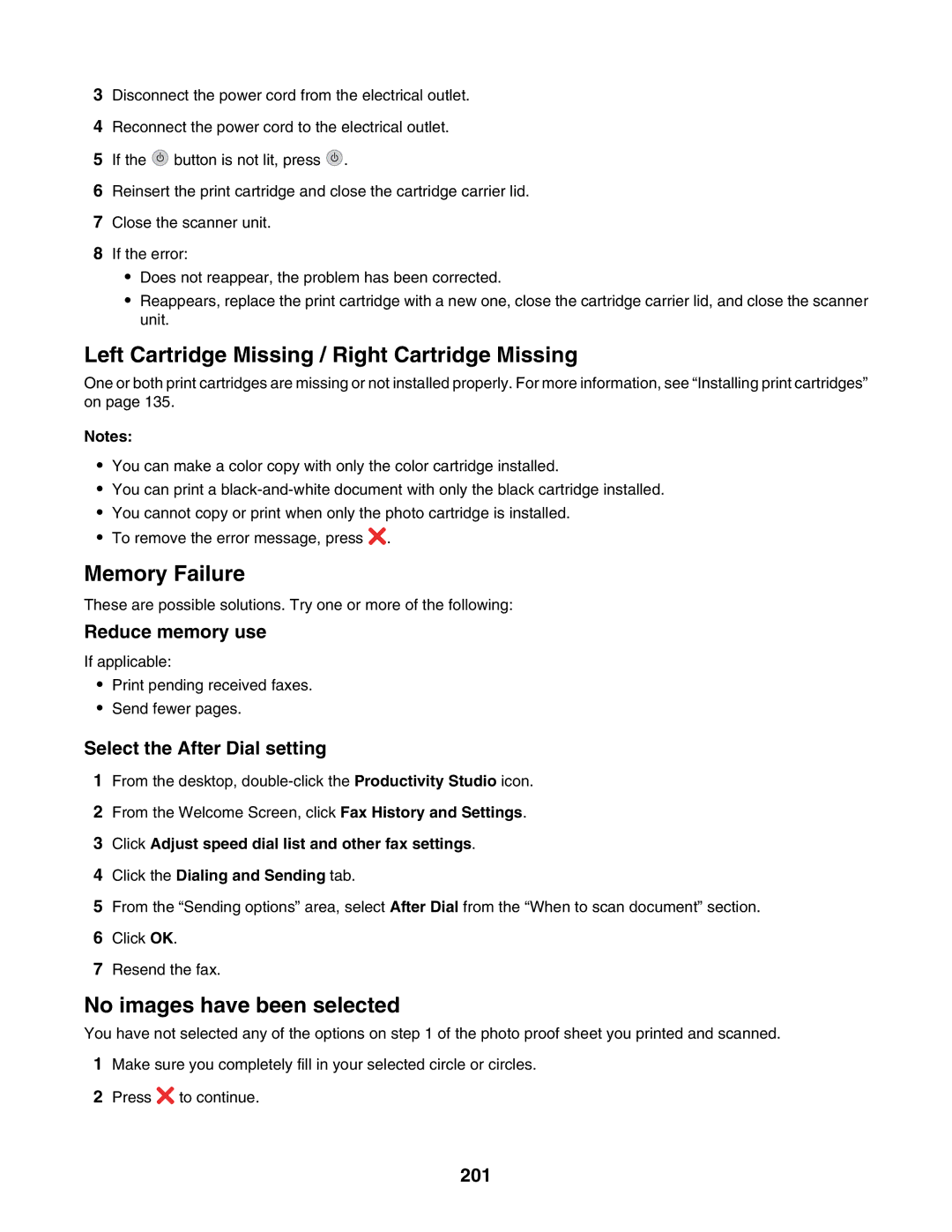 Lexmark 7500 Series manual Reduce memory use, Select the After Dial setting, 201 