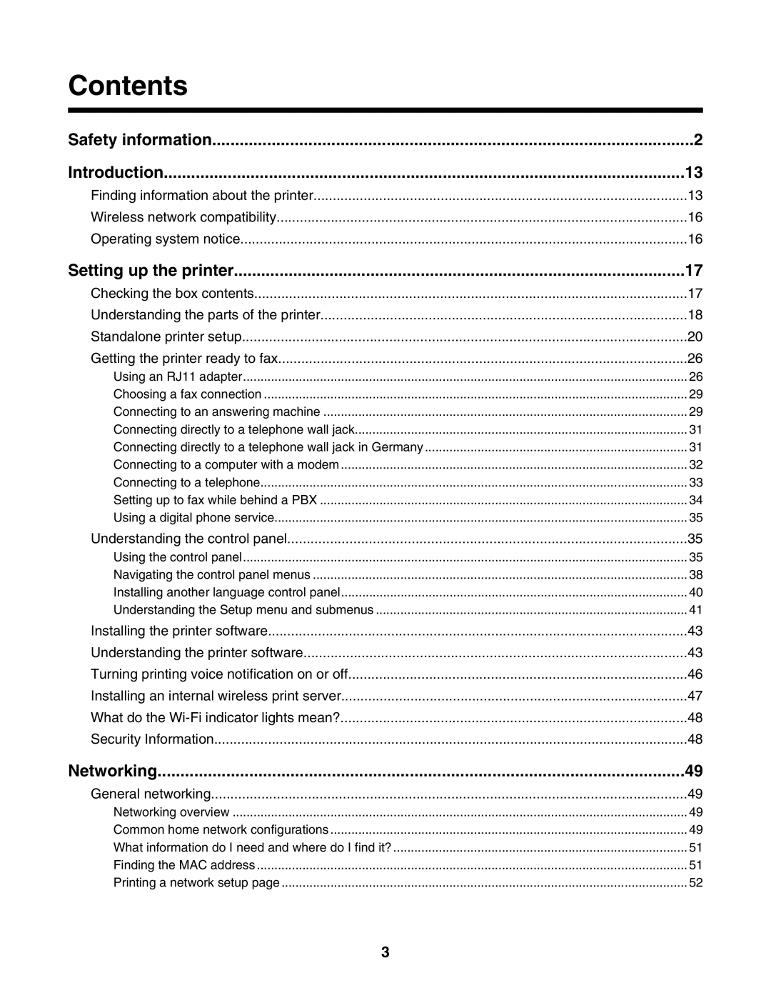 Lexmark 7500 Series manual Contents 