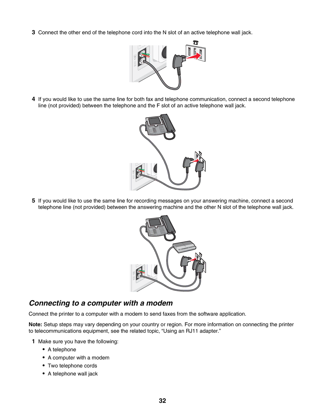 Lexmark 7500 Series manual Connecting to a computer with a modem 