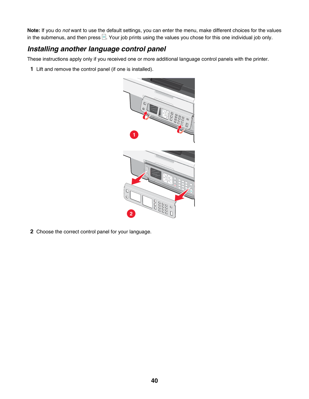 Lexmark 7500 Series manual Installing another language control panel 