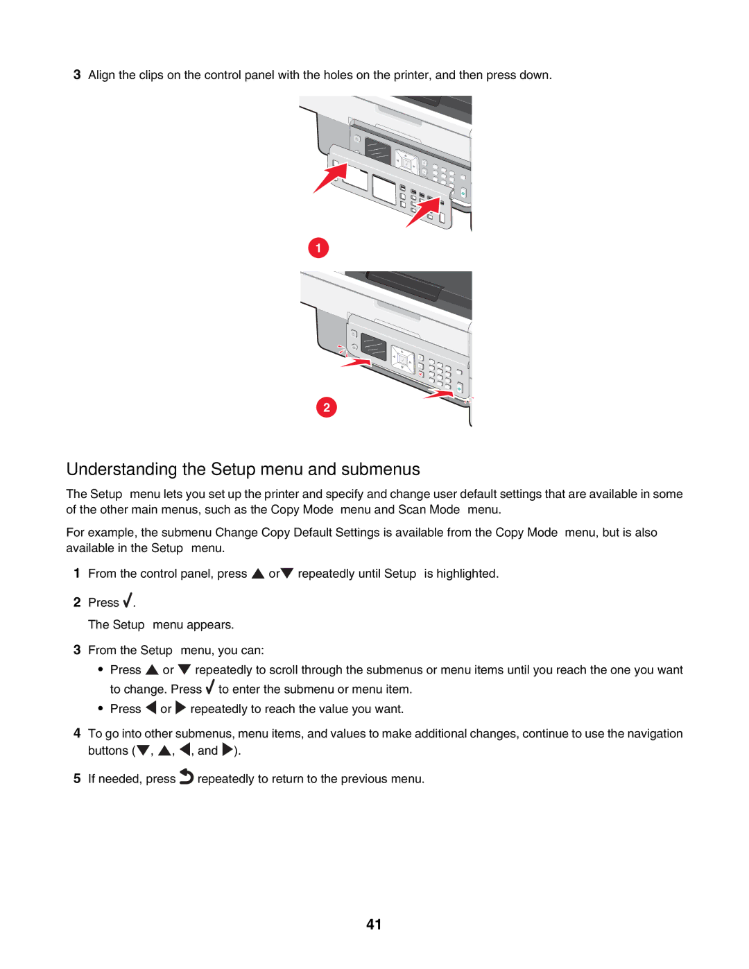 Lexmark 7500 Series manual Understanding the Setup menu and submenus 