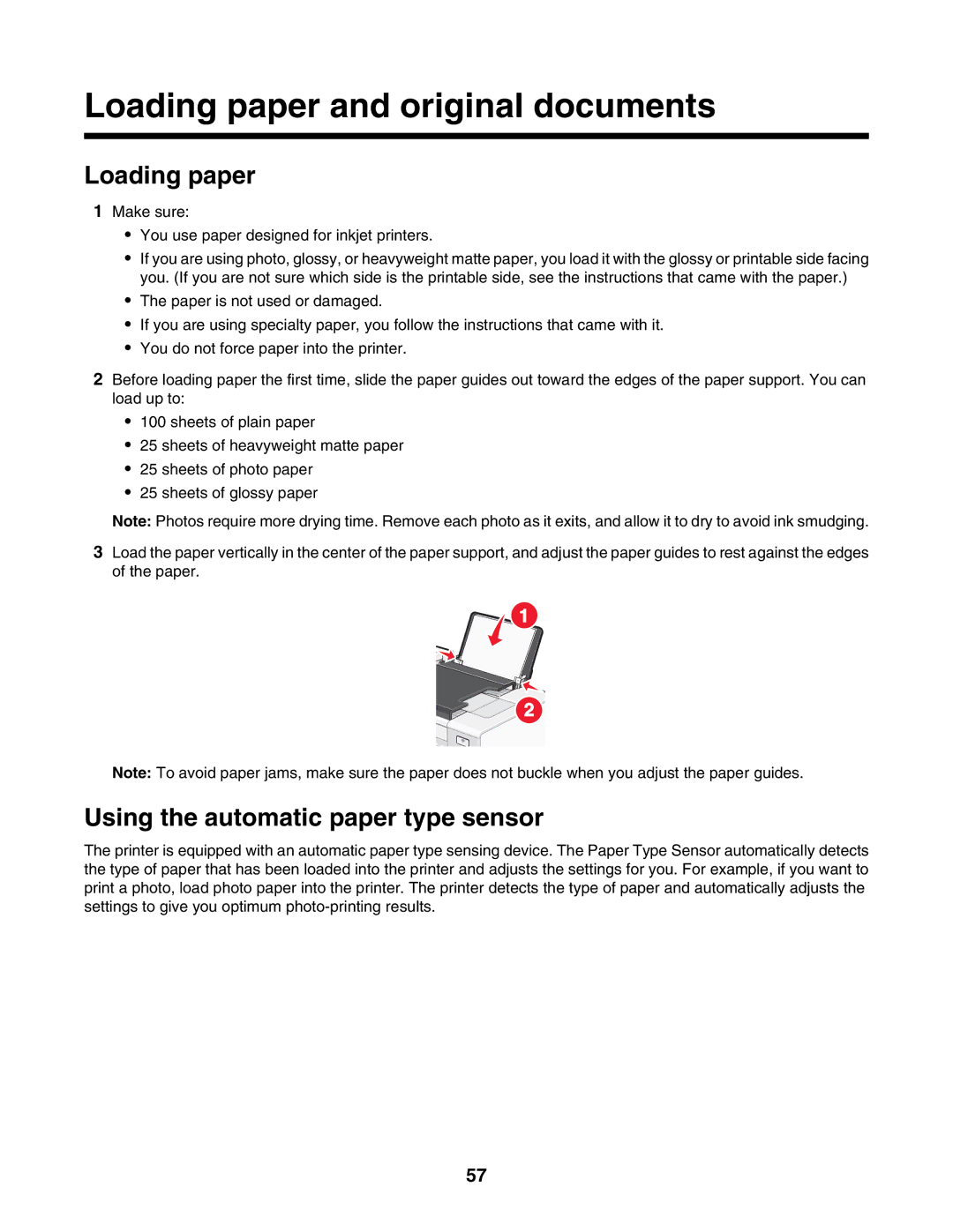 Lexmark 7500 Series manual Loading paper and original documents, Using the automatic paper type sensor 