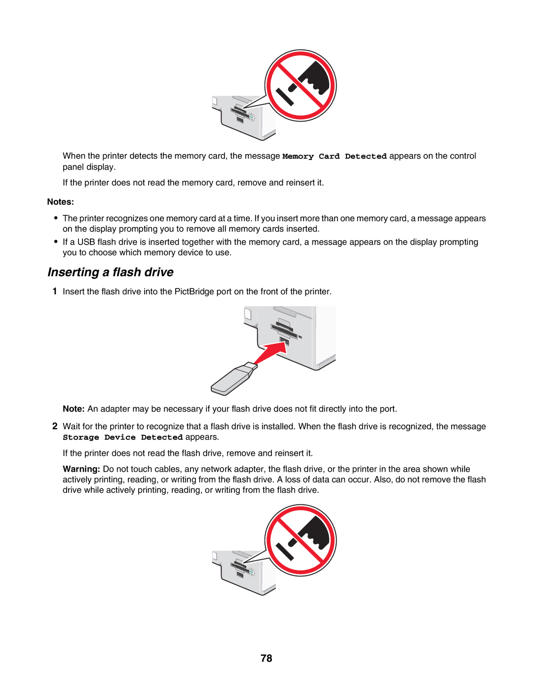 Lexmark 7500 Series manual Inserting a flash drive 