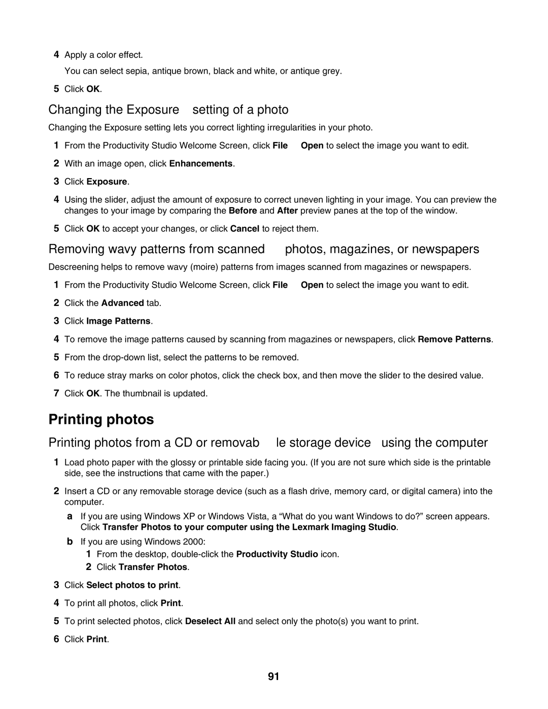 Lexmark 7500 Series manual Printing photos, Changing the Exposure setting of a photo, Click Exposure, Click Image Patterns 