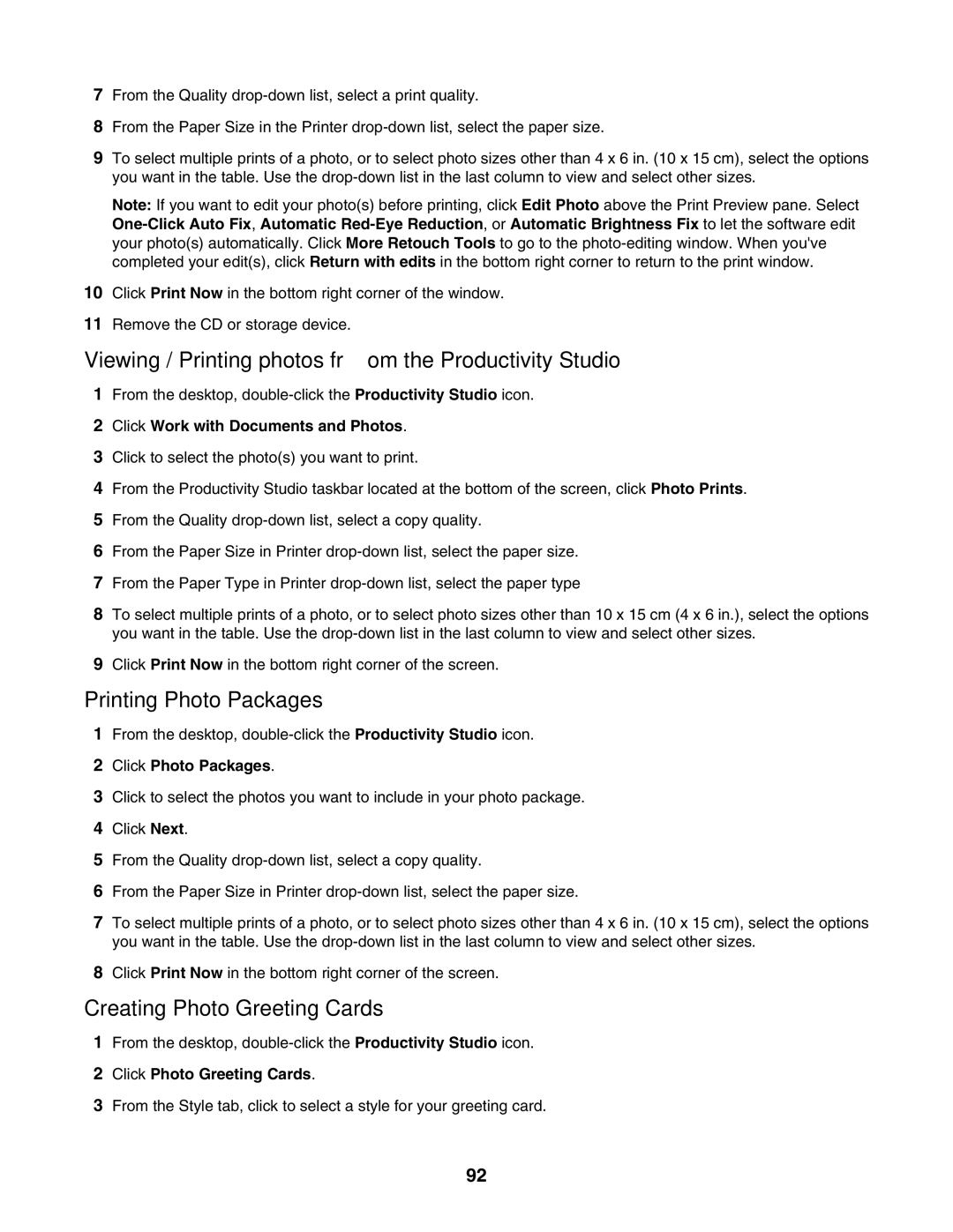 Lexmark 7500 Series manual Viewing / Printing photos from the Productivity Studio, Printing Photo Packages 