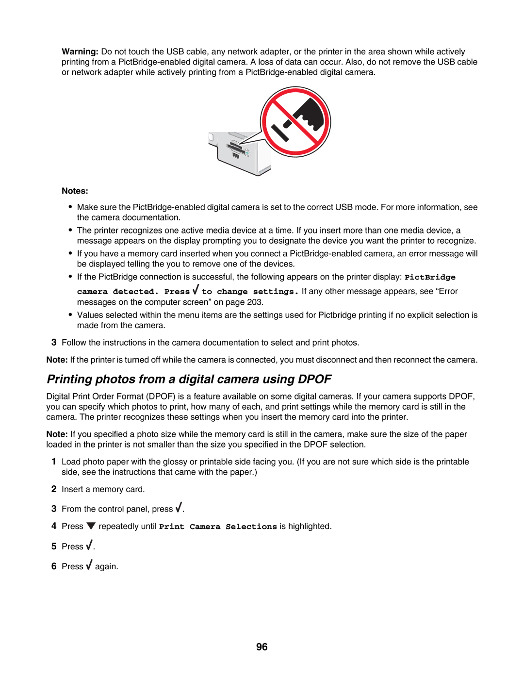 Lexmark 7500 Series manual Printing photos from a digital camera using Dpof 