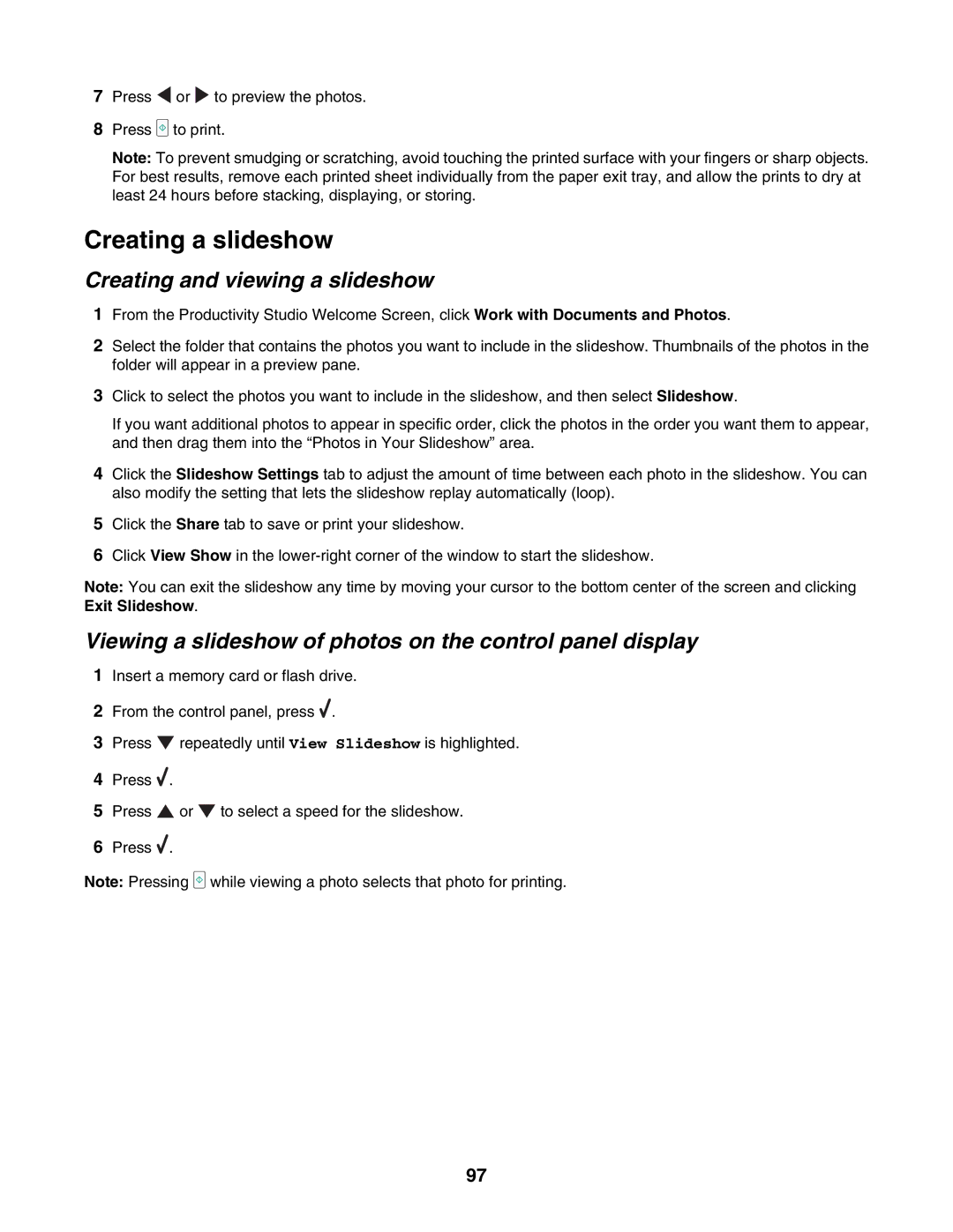 Lexmark 7500 Series manual Creating a slideshow, Creating and viewing a slideshow 