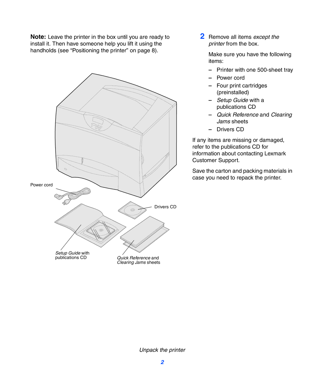 Lexmark 752 setup guide Power cord Drivers CD 