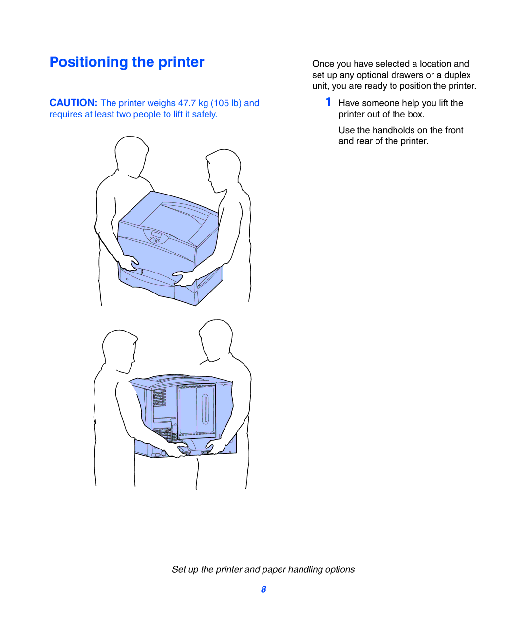 Lexmark 752 setup guide Positioning the printer 