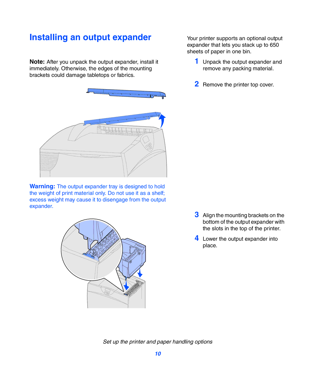 Lexmark 752 setup guide Installing an output expander 