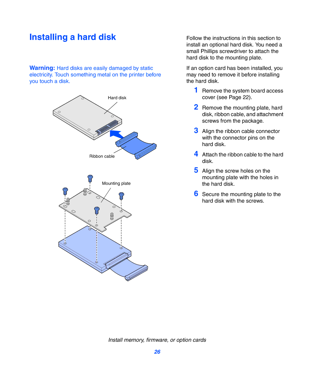 Lexmark 752 setup guide Installing a hard disk 