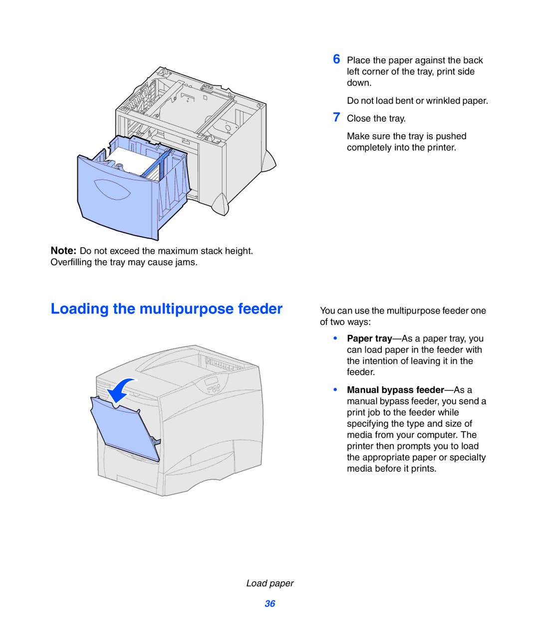 Lexmark 752 setup guide Loading the multipurpose feeder 