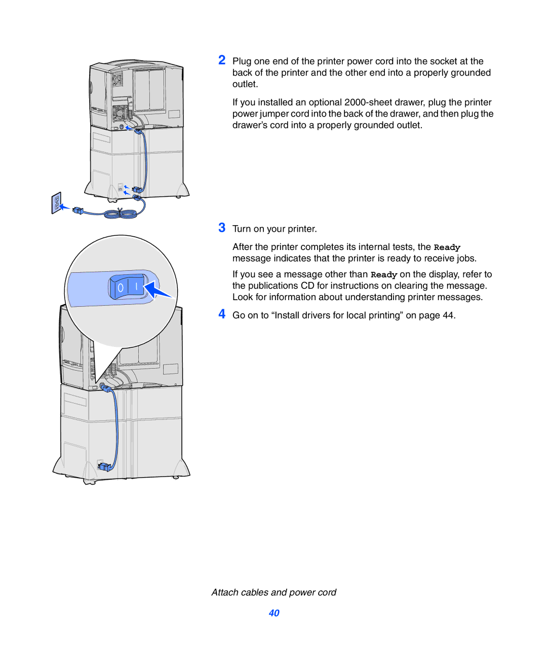 Lexmark 752 setup guide Attach cables and power cord 