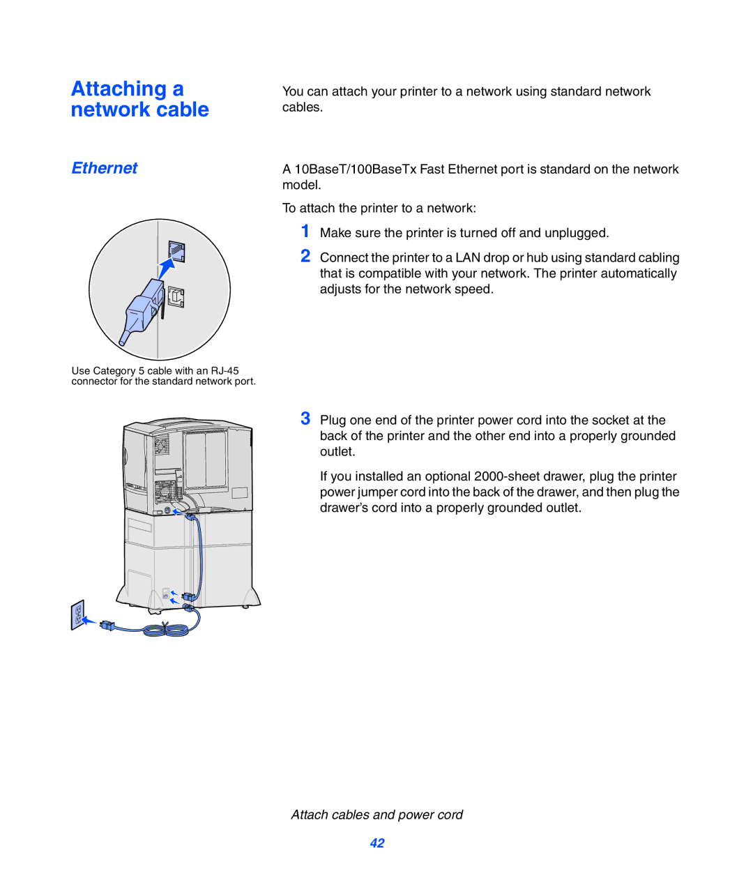 Lexmark 752 setup guide Attaching a network cable, Ethernet 