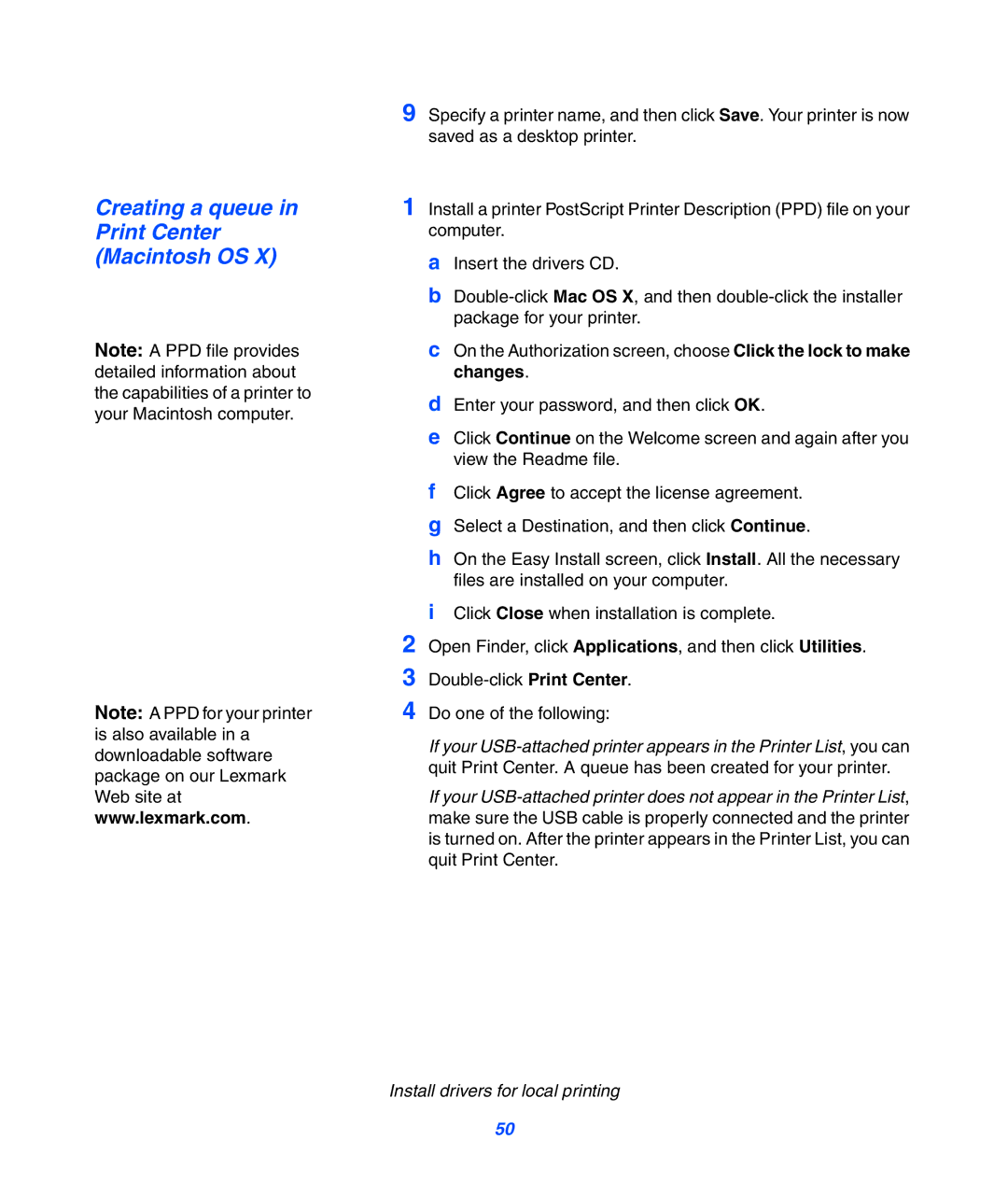 Lexmark 752 setup guide Creating a queue in Print Center Macintosh OS 