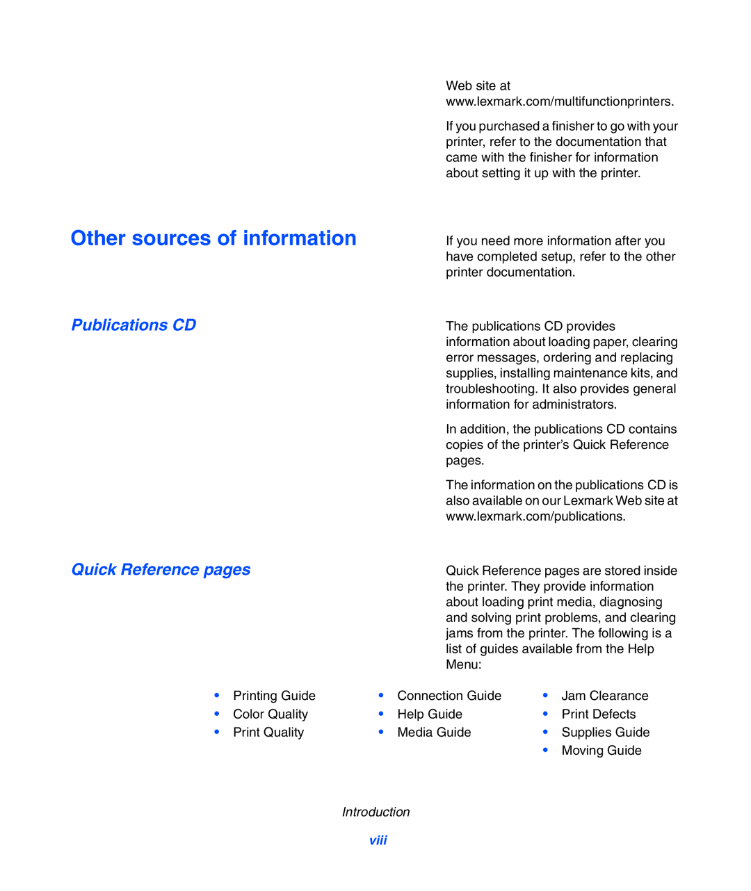 Lexmark 752 setup guide Other sources of information, Publications CD Quick Reference pages 