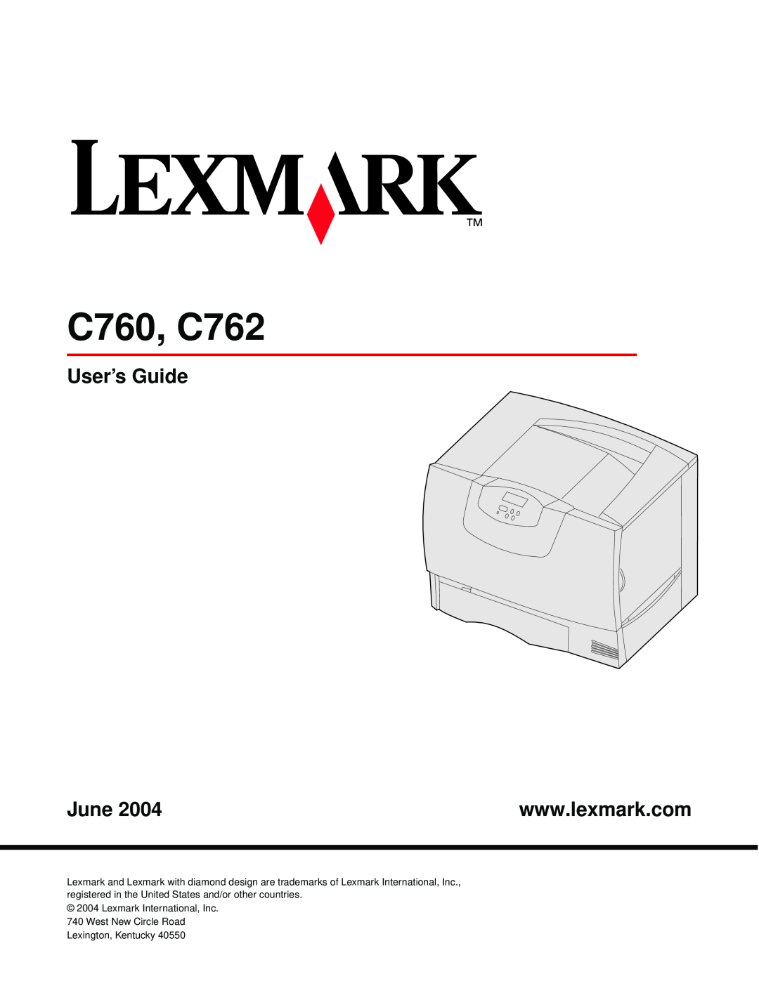 Lexmark manual C760, C762, User’s Guide, June, Lexmark International, Inc, West New Circle Road Lexington, Kentucky 