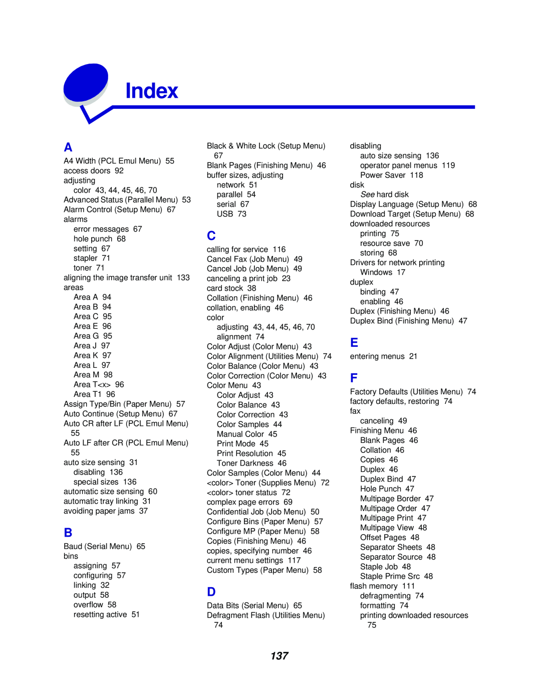 Lexmark 762 manual Index 