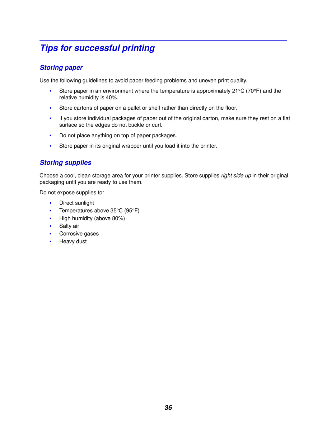 Lexmark 762 manual Tips for successful printing, Storing paper, Storing supplies 