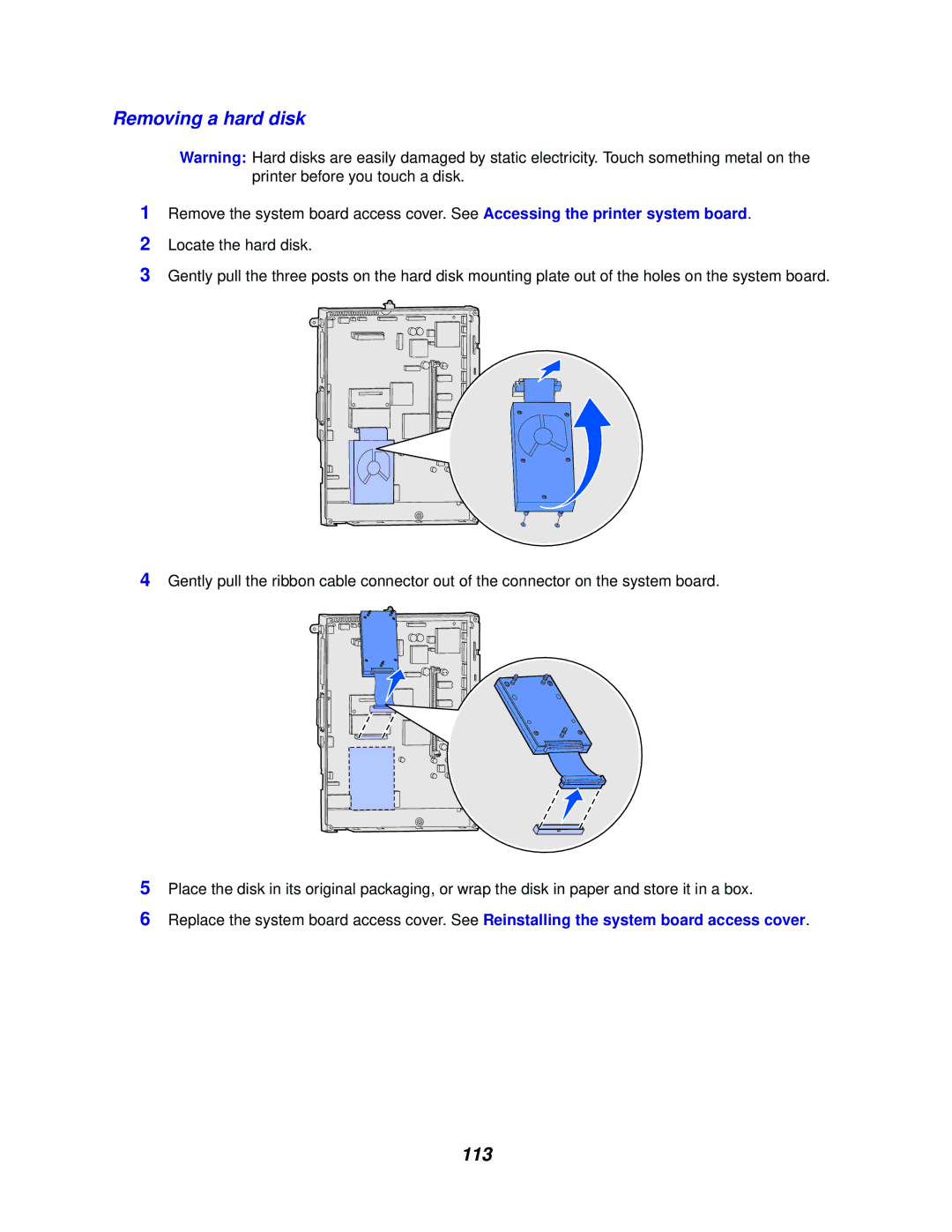 Lexmark 762 manual Removing a hard disk, 113 