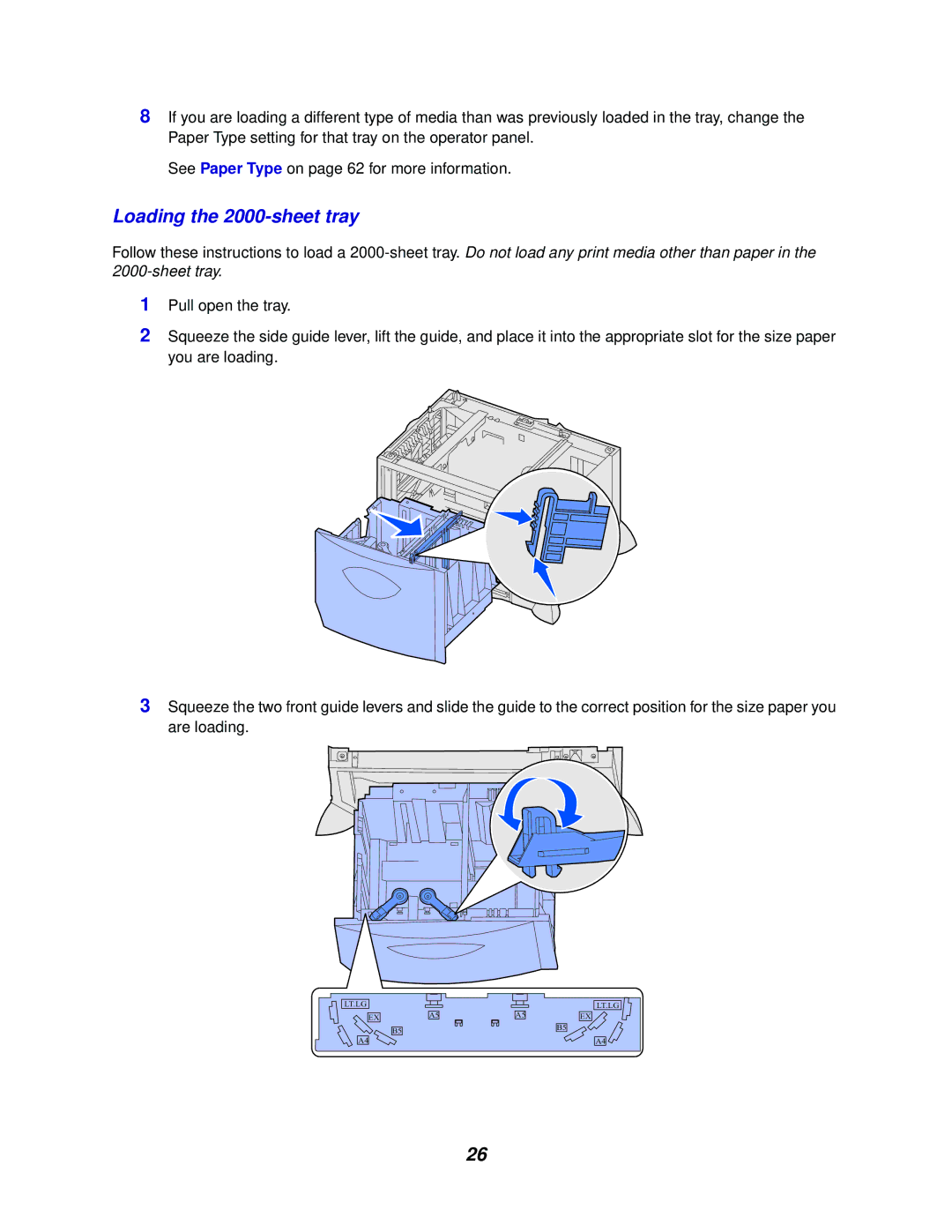 Lexmark 762 manual Loading the 2000-sheet tray 