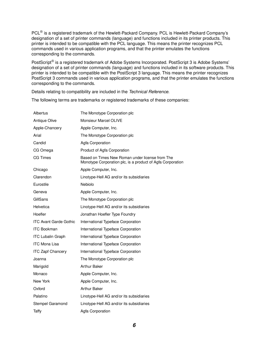 Lexmark 762 manual Monotype Corporation plc, is a product of Agfa Corporation 