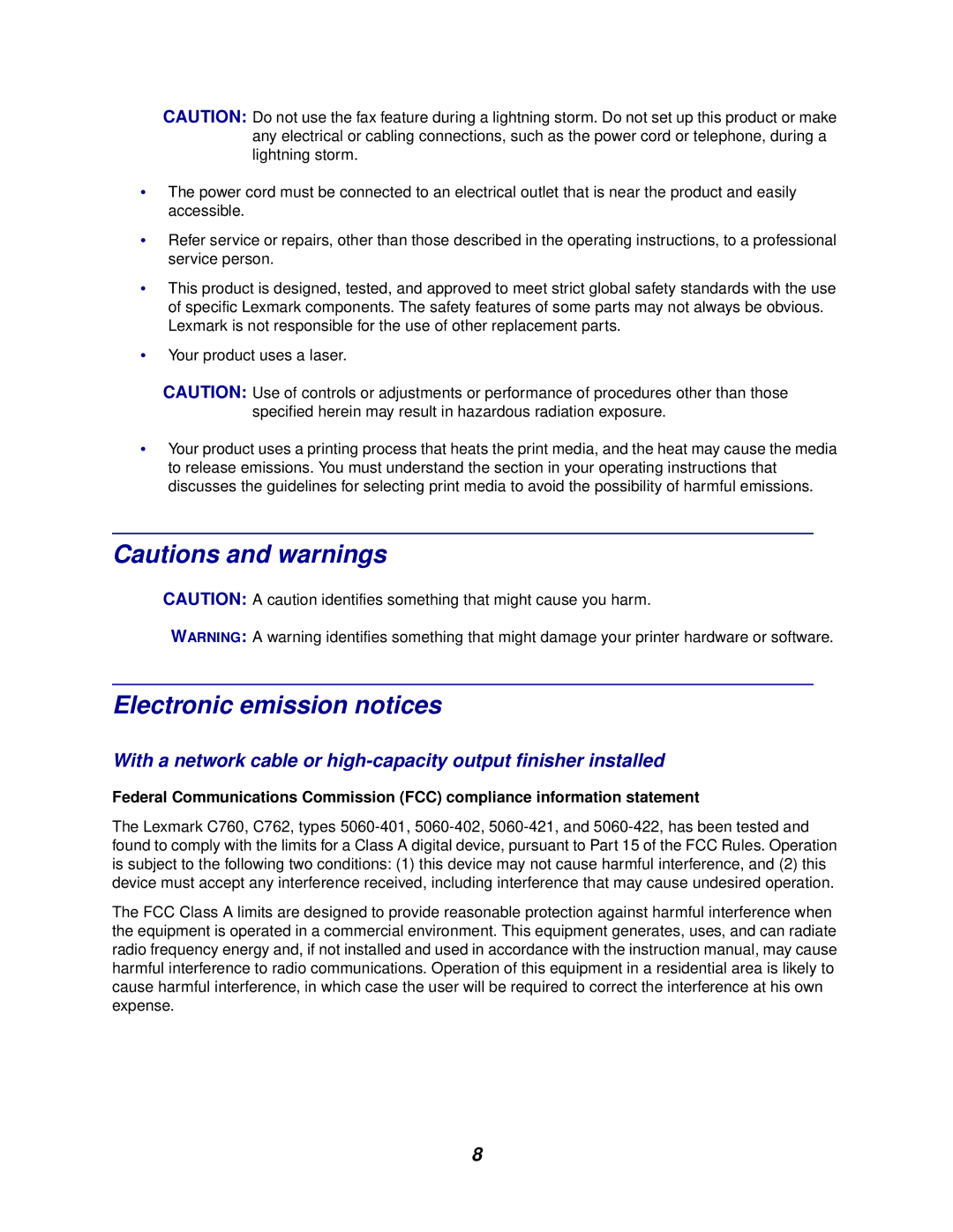 Lexmark 762 manual Electronic emission notices 