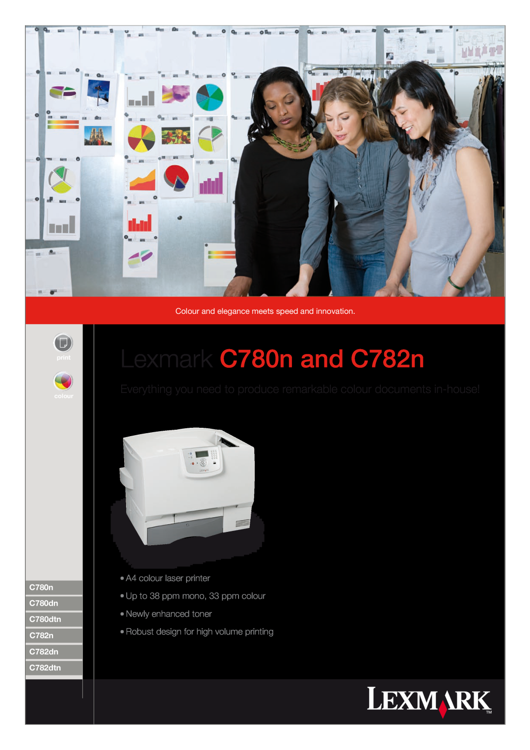 Lexmark manual Lexmark C780n and C782n, lA4 colour laser printer, lUp to 38 ppm mono, 33 ppm colour, print colour 