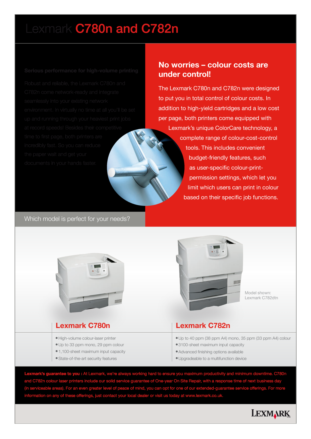 Lexmark manual No worries - colour costs are under control, Lexmark C780n and C782n, Lexmark C782n 