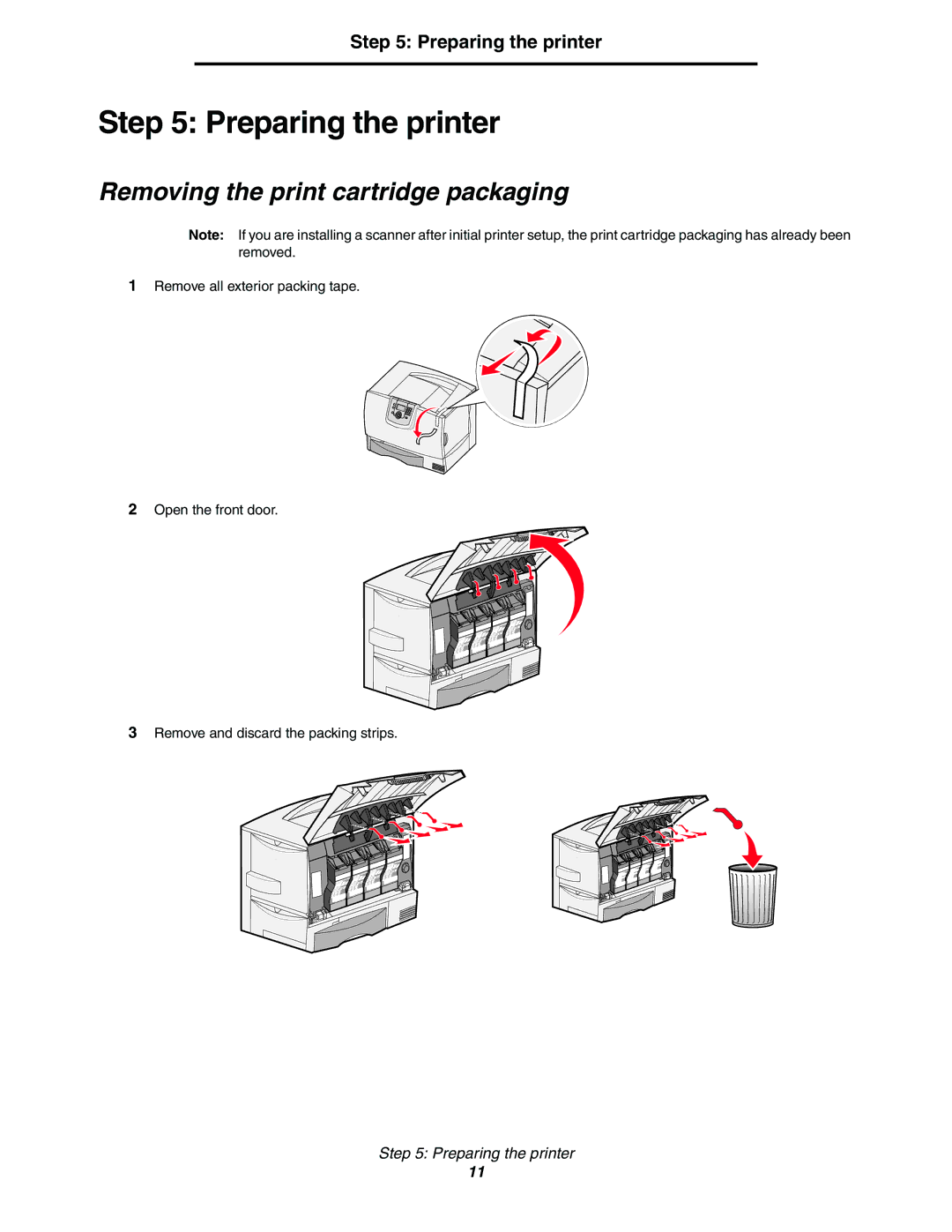 Lexmark 782n setup guide Preparing the printer, Removing the print cartridge packaging 