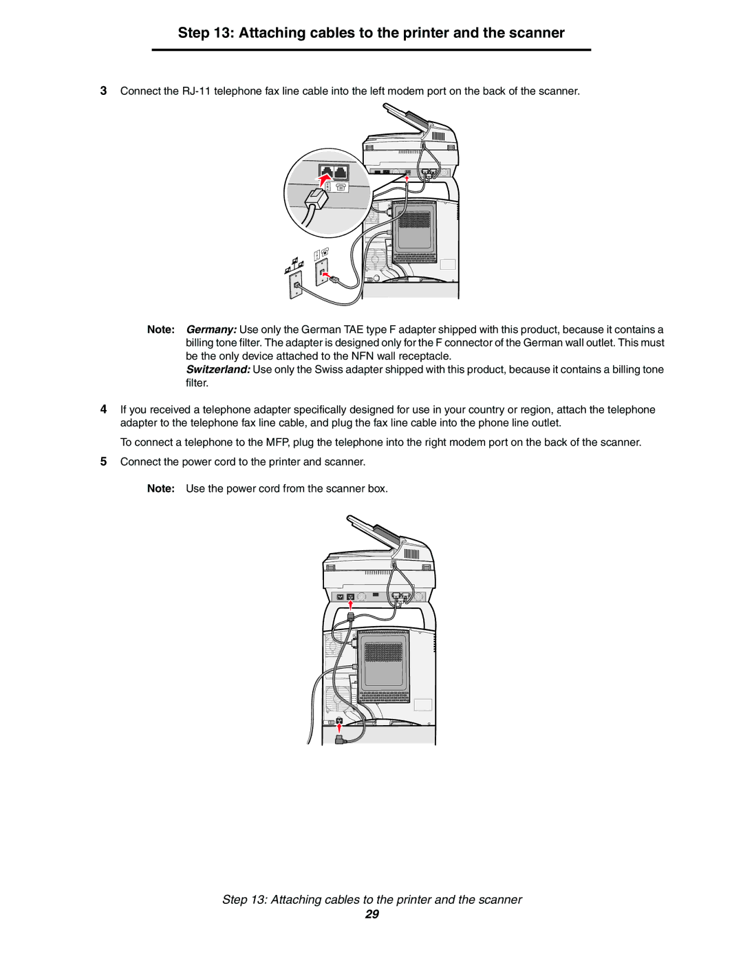 Lexmark 782n setup guide Attaching cables to the printer and the scanner 