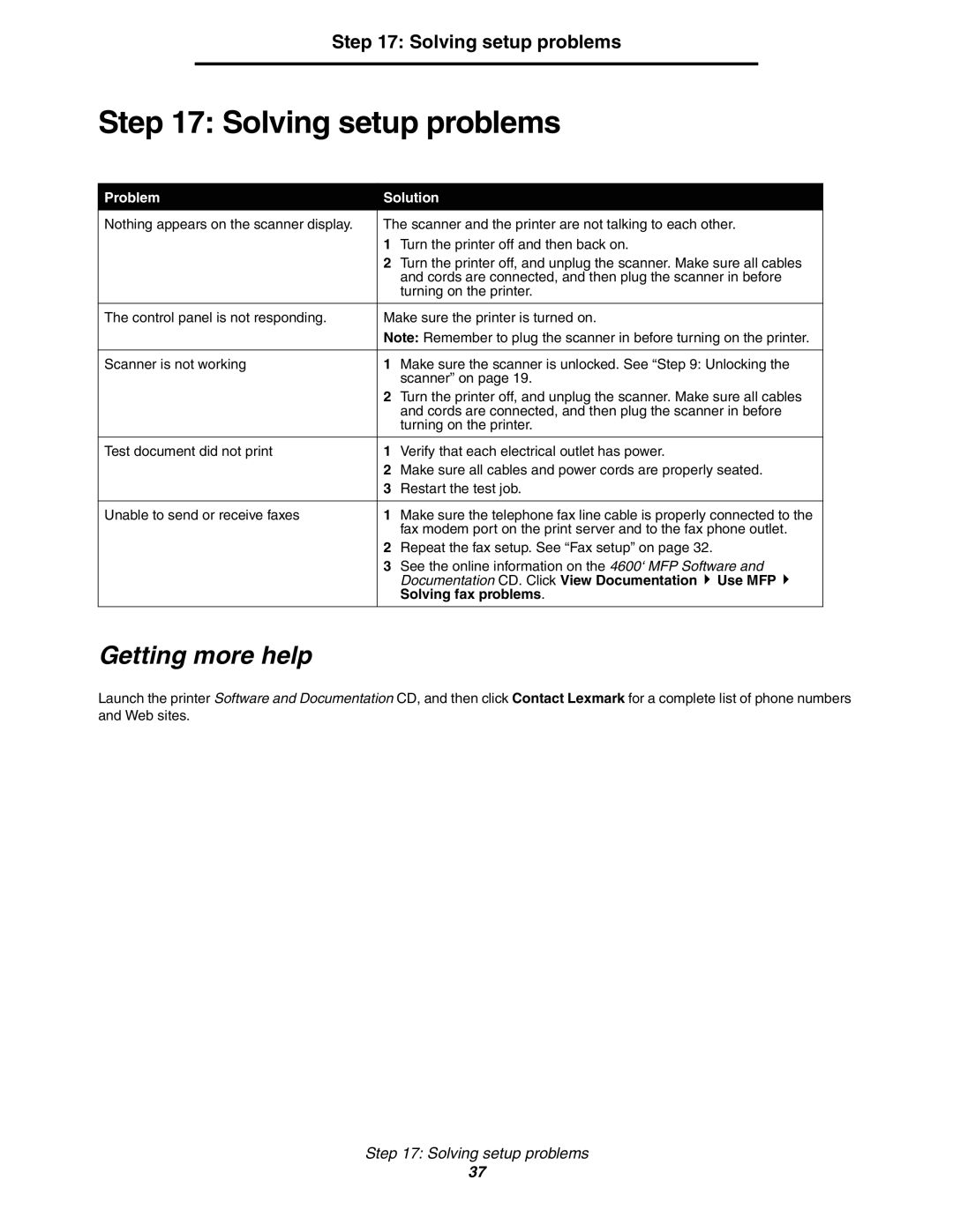 Lexmark 782n setup guide Solving setup problems, Getting more help 