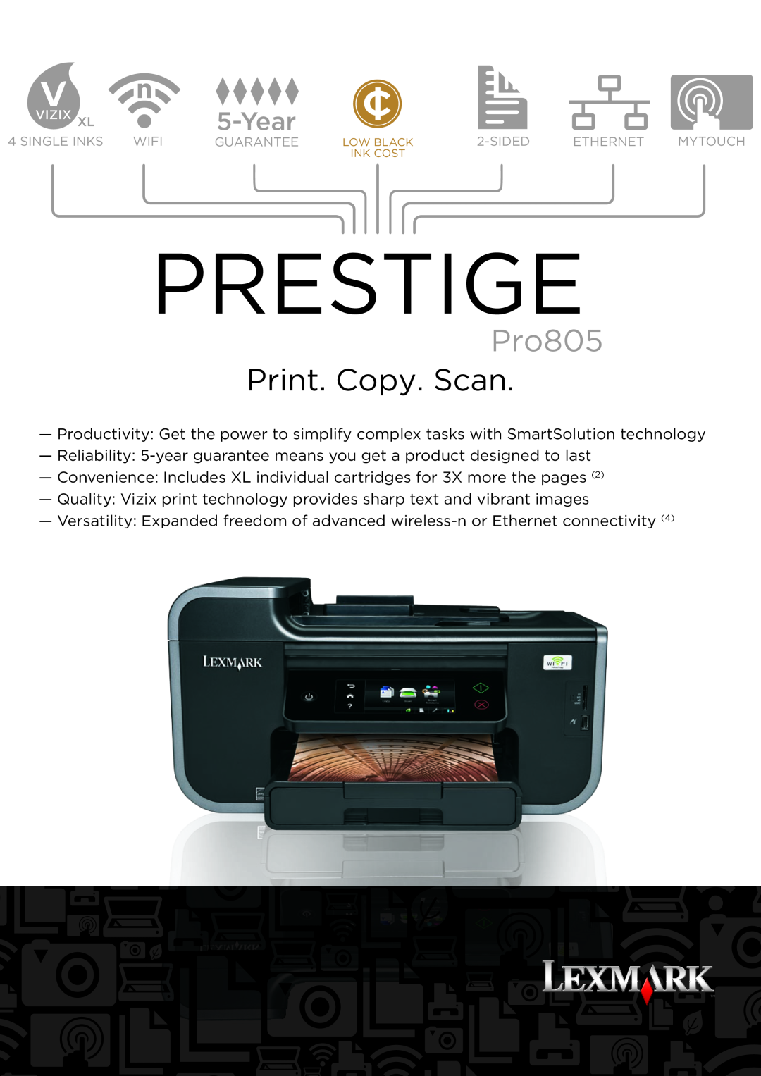 Lexmark manual Prestige, Pro805, Print. Copy. Scan, Year 