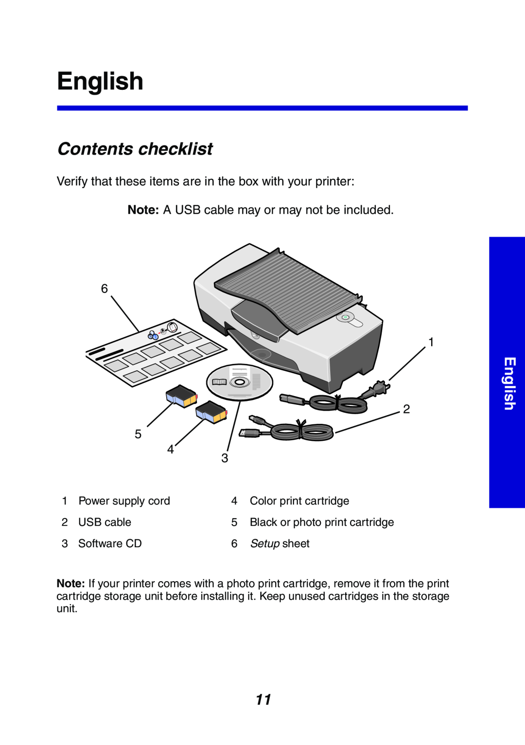 Lexmark 810 Series manual Contents checklist, English, Setup sheet 