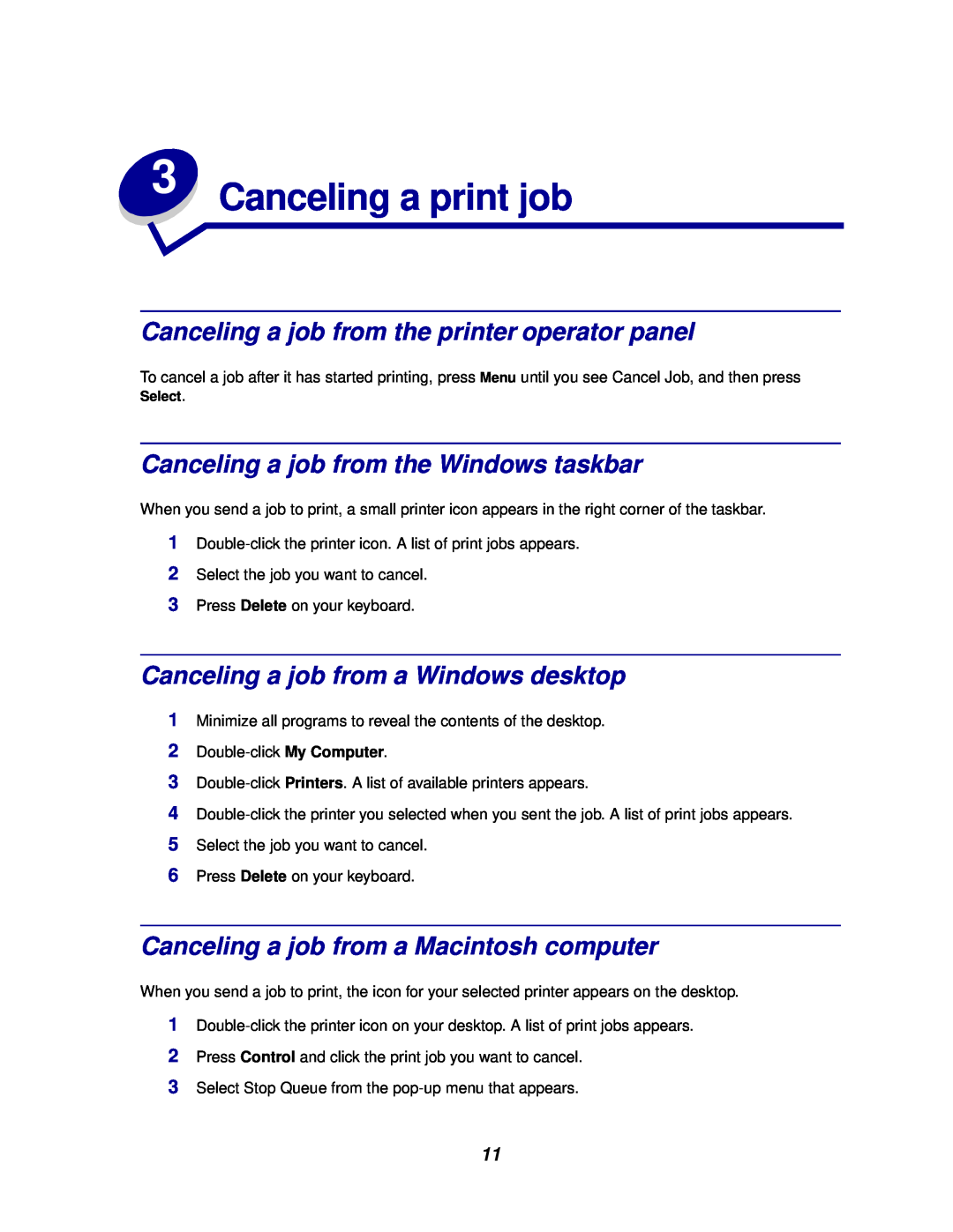 Lexmark 812 Canceling a print job, Canceling a job from the printer operator panel, Canceling a job from a Windows desktop 