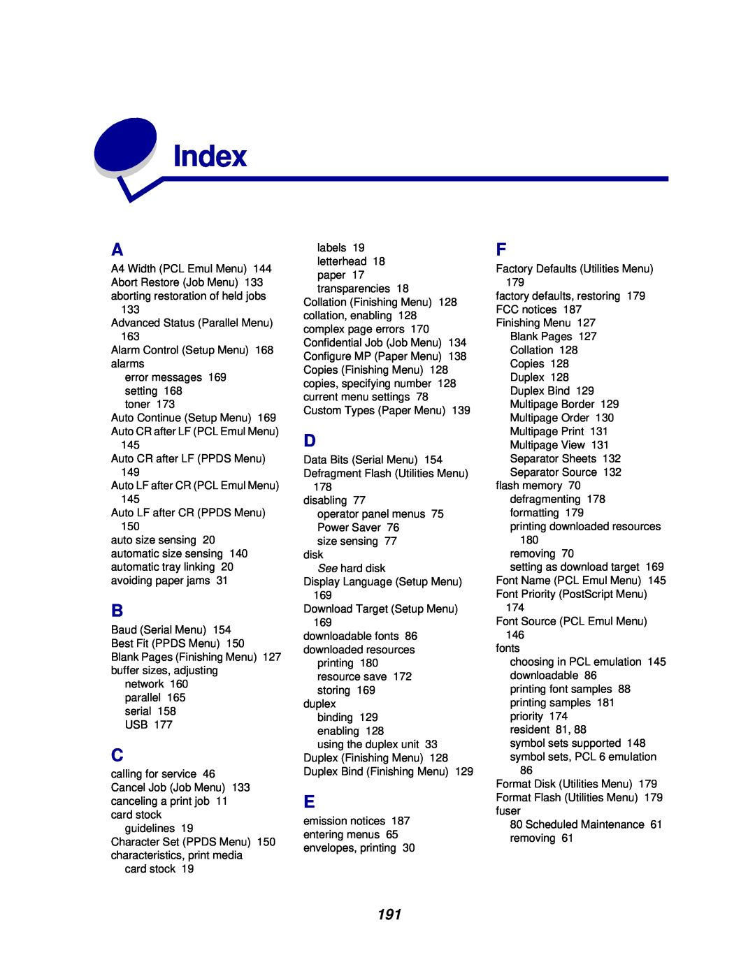 Lexmark 812 manual Index 