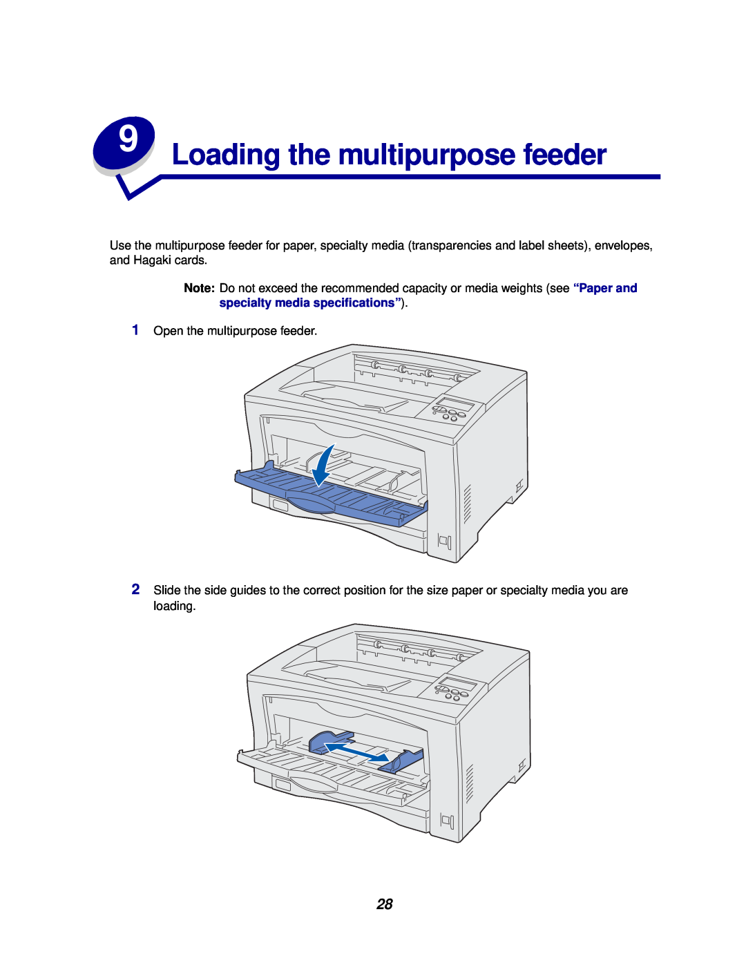 Lexmark 812 manual Loading the multipurpose feeder 