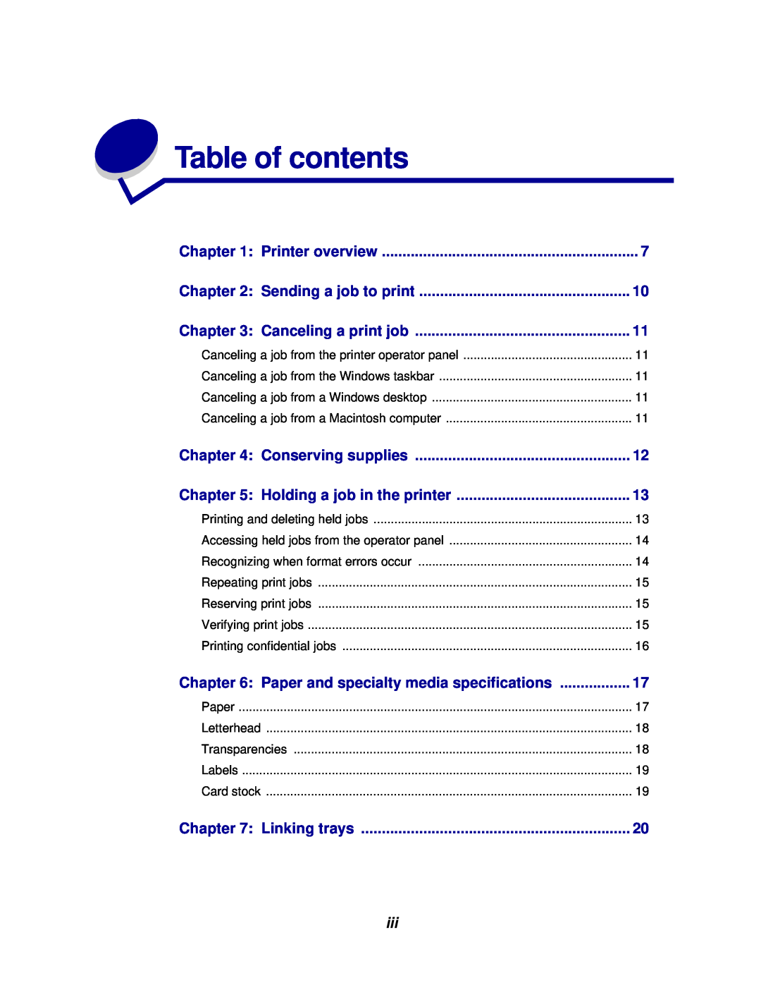 Lexmark 812 manual Table of contents 