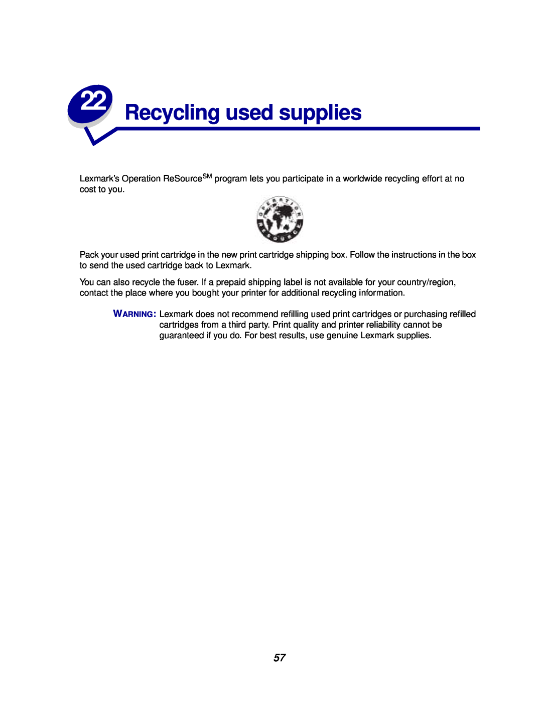 Lexmark 812 manual Recycling used supplies 