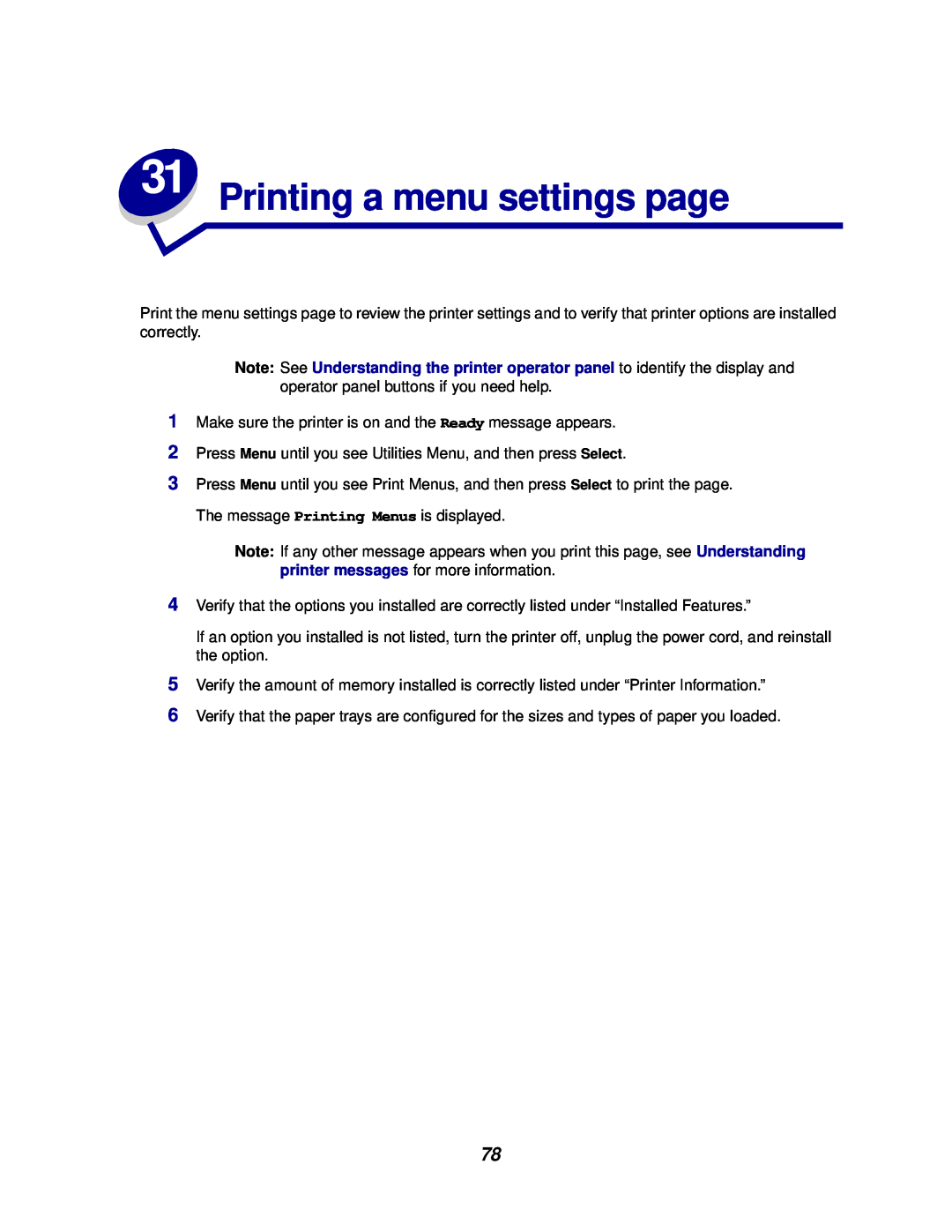Lexmark 812 manual Printing a menu settings page 