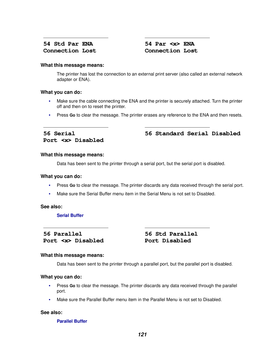 Lexmark 812 manual Std Par, 54 Par, Connection Lost, Port x Disabled Port Disabled 