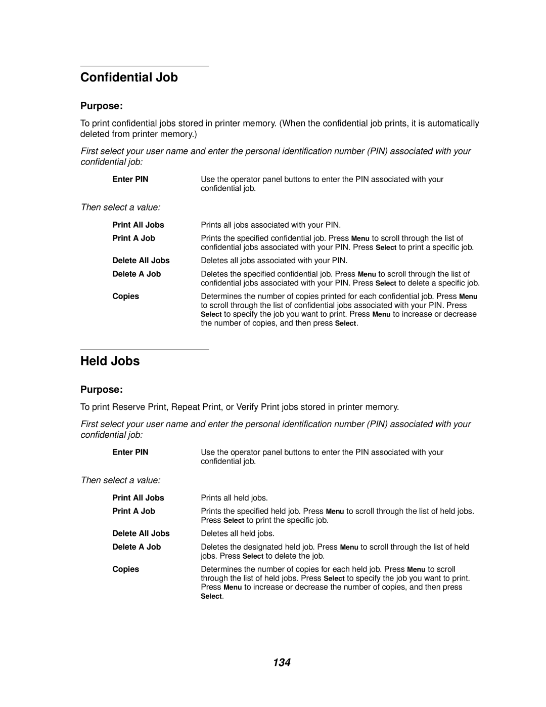 Lexmark 812 manual Confidential Job, Held Jobs 