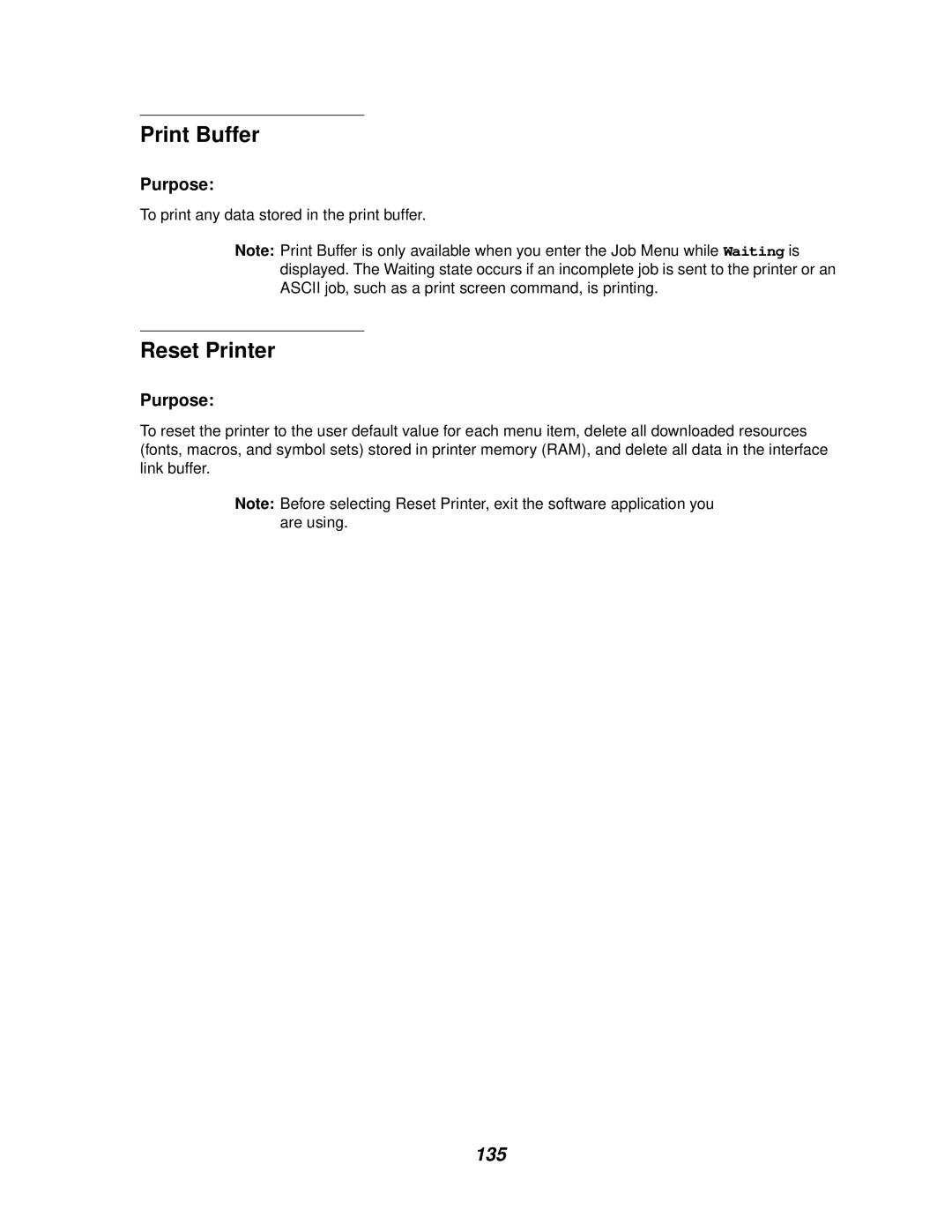 Lexmark 812 manual Print Buffer, Reset Printer 