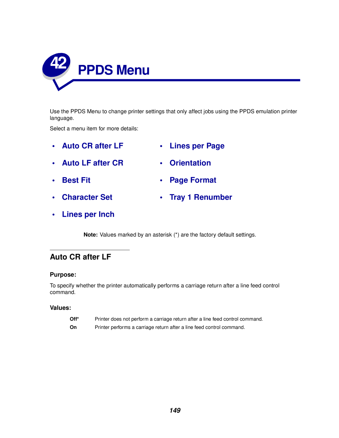 Lexmark 812 manual Ppds Menu, Lines per Inch 