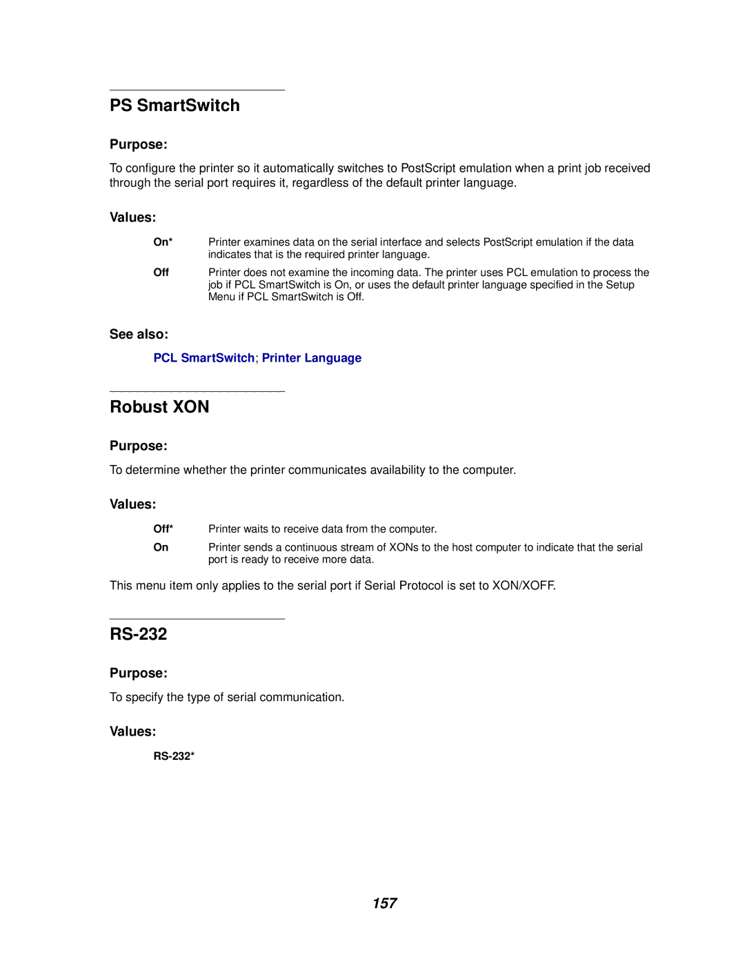 Lexmark 812 manual PS SmartSwitch, Robust XON, RS-232 